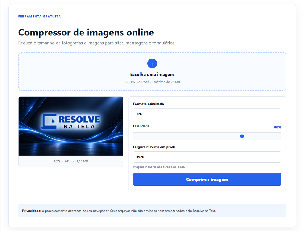 Exemplo de como comprimir imagem online - Imagem original no formato .png com 1,53 MB