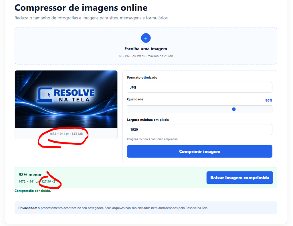 Tutorial de como comprimir imagem online. Imagem após o processo de compressão no formato .jpg com 127,36 KB