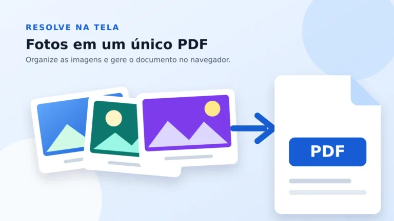 Ilustração de três fotos sendo reunidas em um único arquivo PDF